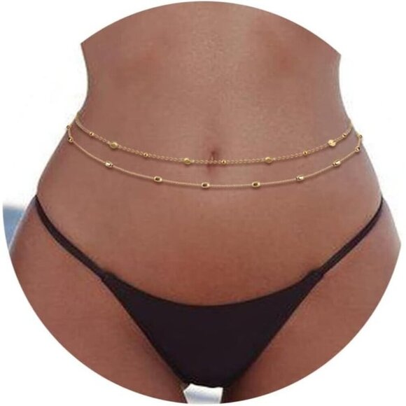 ✨ Fibo Steel Waist Chain Women Gold 18K Stainless Bikini Belly Layered Chain - Picture 1 of 6